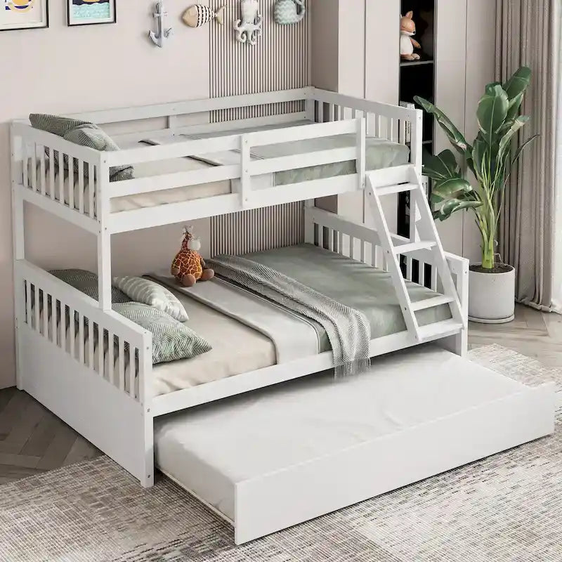 Lit superposé jumeau sur grand lit avec lit gigogne jumeau convertible en plateforme