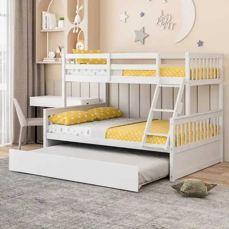 Lit superposé jumeau sur grand lit avec lit gigogne jumeau convertible en plateforme