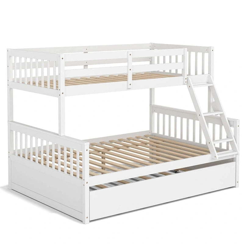 Lit superposé jumeau sur grand lit avec lit gigogne jumeau convertible en plateforme