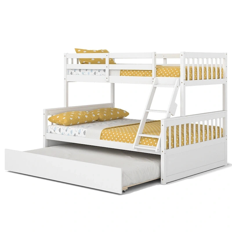 Lit superposé jumeau sur grand lit avec lit gigogne jumeau convertible en plateforme