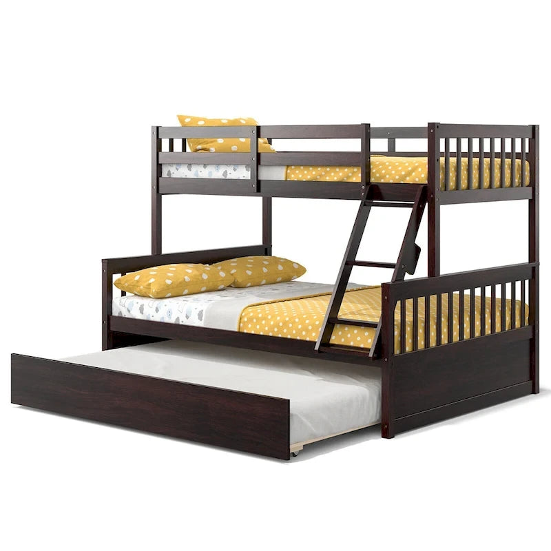 Lit superposé jumeau sur grand lit avec lit gigogne jumeau convertible en plateforme