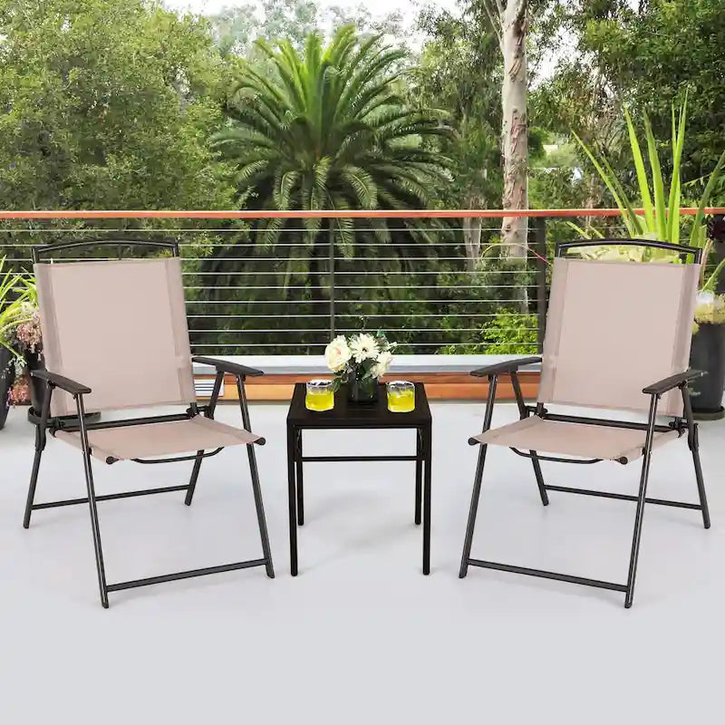 2 chaises de salle à manger pliantes de patio en textilène avec accoudoirs et cadre en acier - Voir détails
