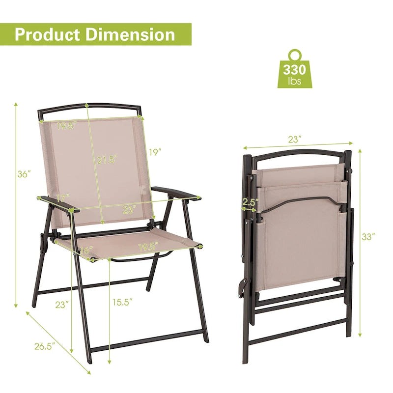 2 chaises de salle à manger pliantes de patio en textilène avec accoudoirs et cadre en acier - Voir détails