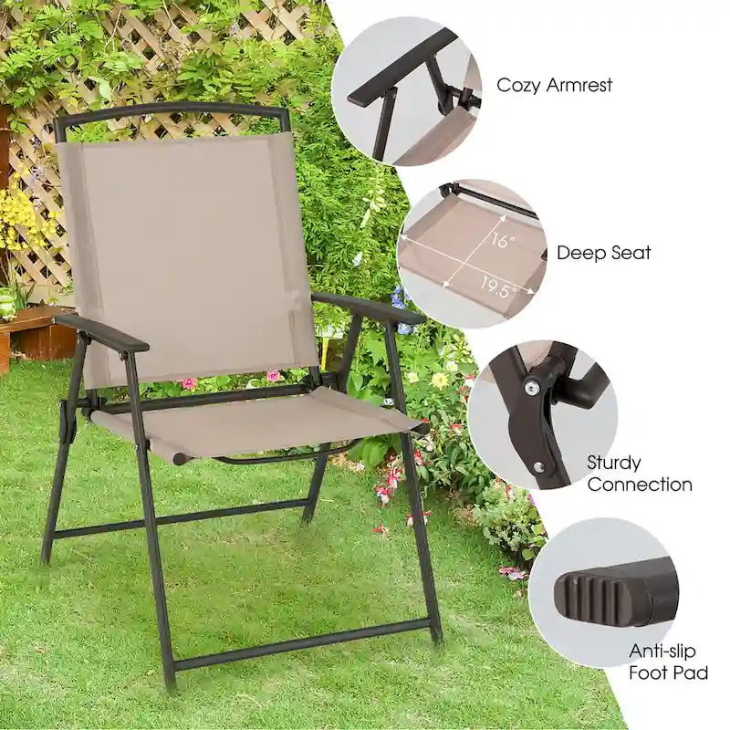 2 chaises de salle à manger pliantes de patio en textilène avec accoudoirs et cadre en acier - Voir détails