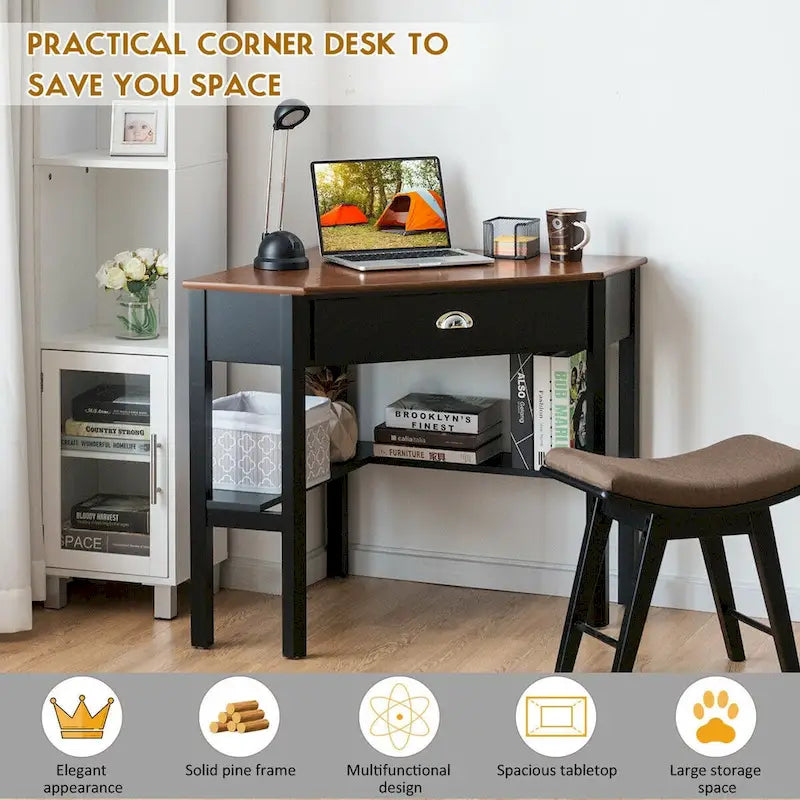 Bureau d'angle informatique Table d'écriture pour ordinateur portable avec tiroir