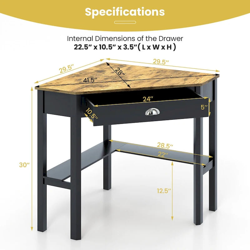 Bureau d'angle informatique Table d'écriture pour ordinateur portable avec tiroir