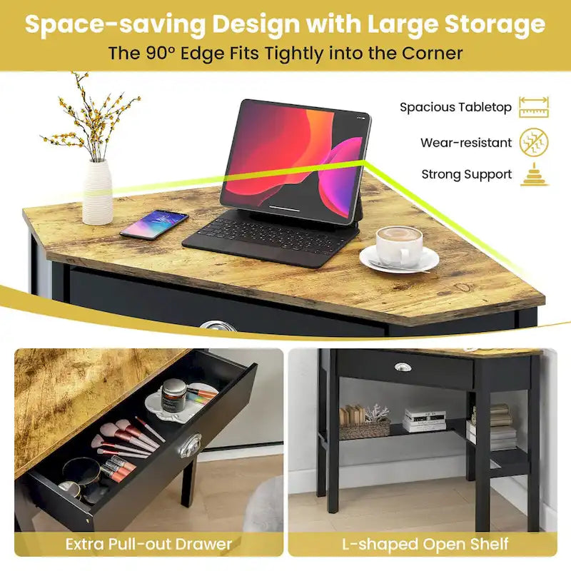 Bureau d'angle informatique Table d'écriture pour ordinateur portable avec tiroir