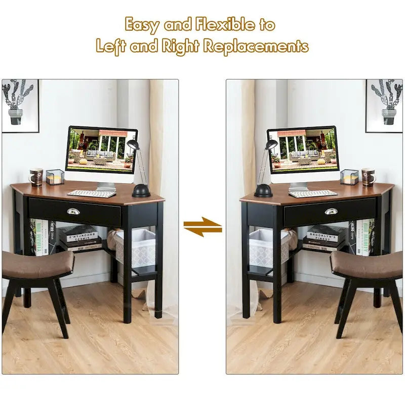Bureau d'angle informatique Table d'écriture pour ordinateur portable avec tiroir