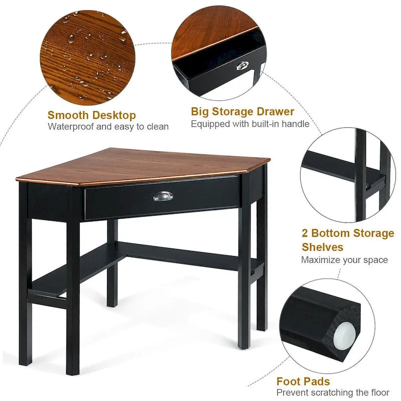 Bureau d'angle informatique Table d'écriture pour ordinateur portable avec tiroir