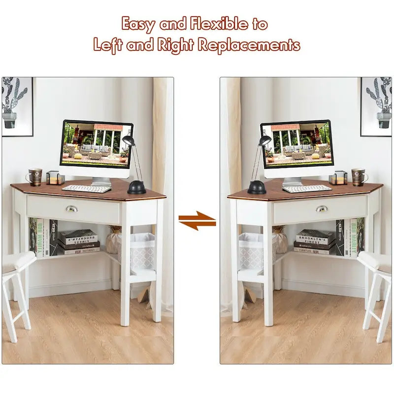 Bureau d'angle informatique Table d'écriture pour ordinateur portable avec tiroir