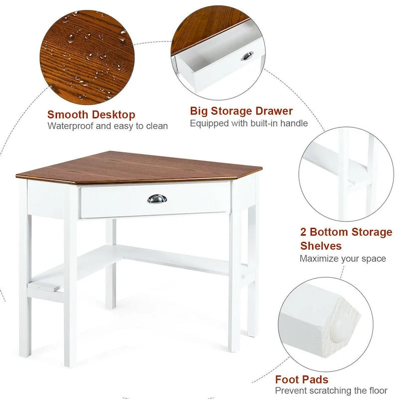 Bureau d'angle informatique Table d'écriture pour ordinateur portable avec tiroir