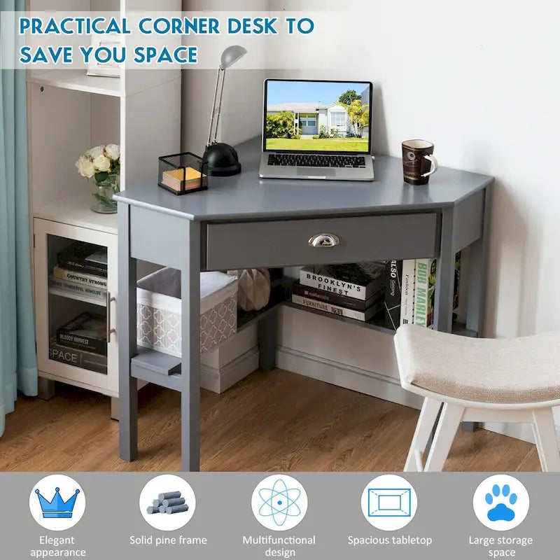 Bureau d'angle informatique Table d'écriture pour ordinateur portable avec tiroir