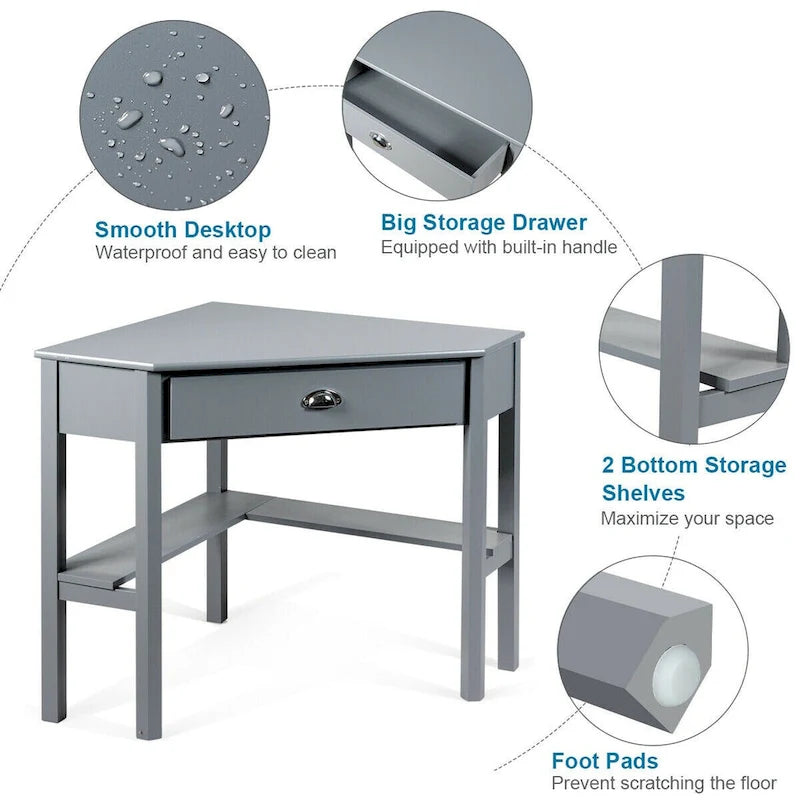 Bureau d'angle informatique Table d'écriture pour ordinateur portable avec tiroir