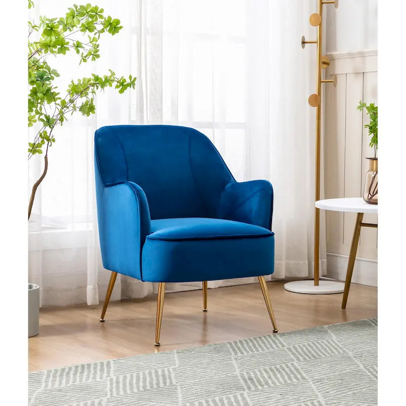 Fauteuil d'appoint en velours avec pieds chromés dorés