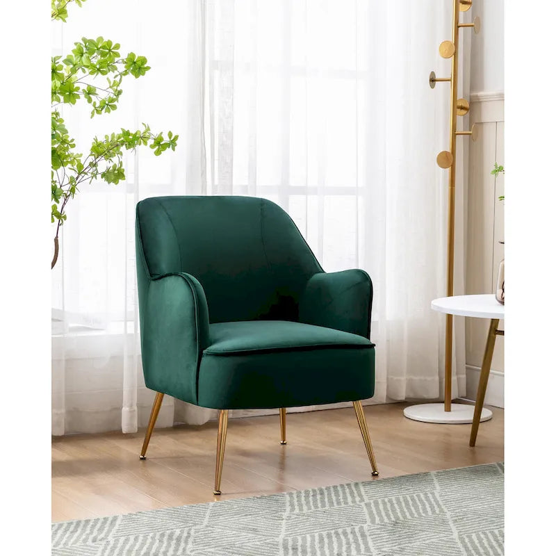 Fauteuil d'appoint en velours avec pieds chromés dorés