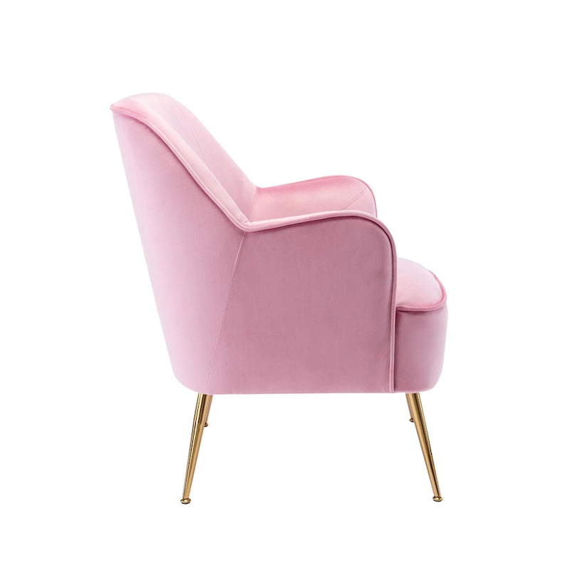 Fauteuil d'appoint en velours avec pieds chromés dorés