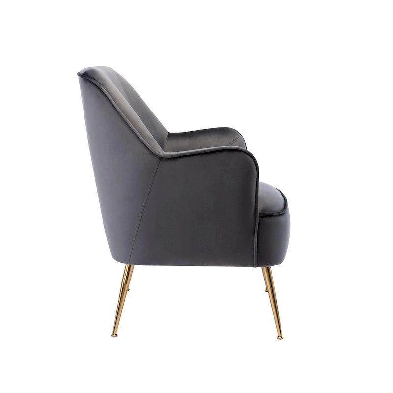 Fauteuil d'appoint en velours avec pieds chromés dorés