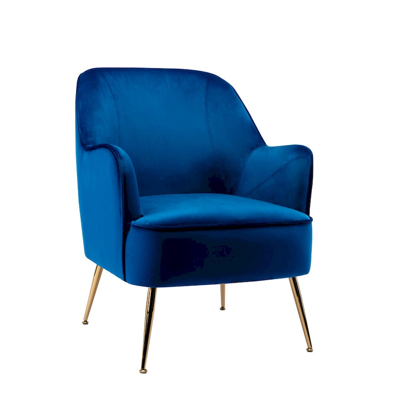 Fauteuil d'appoint en velours avec pieds chromés dorés