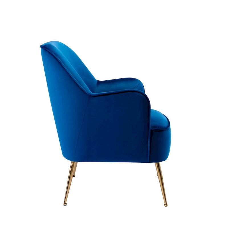Fauteuil d'appoint en velours avec pieds chromés dorés