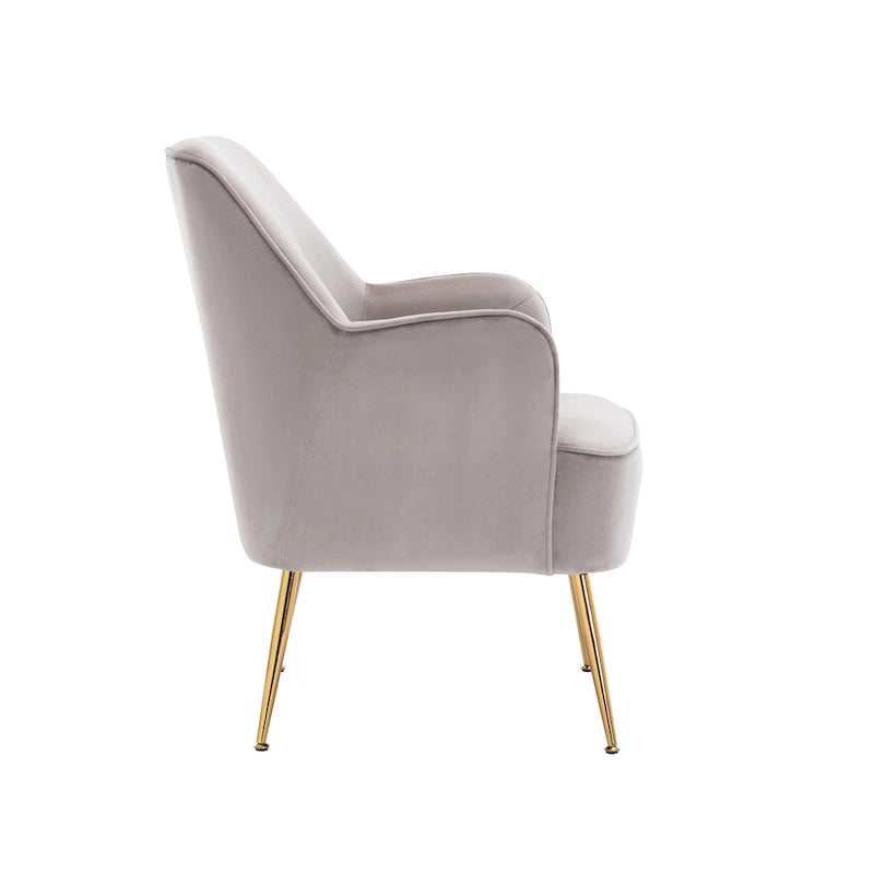 Fauteuil d'appoint en velours avec pieds chromés dorés