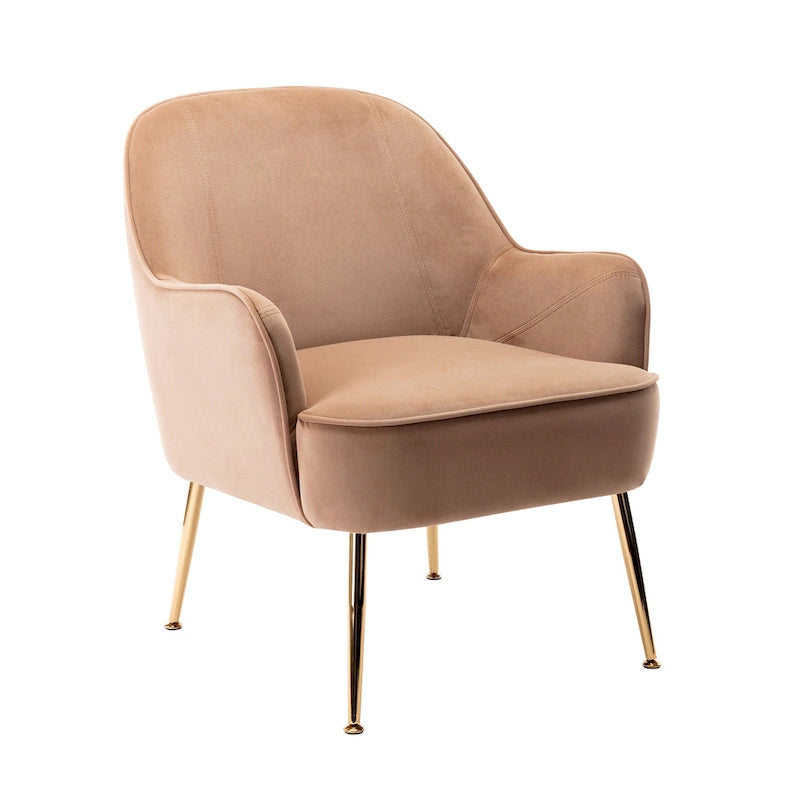 Fauteuil d'appoint en velours avec pieds chromés dorés