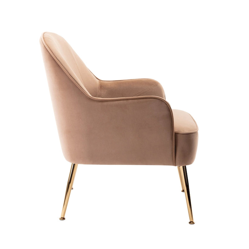 Fauteuil d'appoint en velours avec pieds chromés dorés