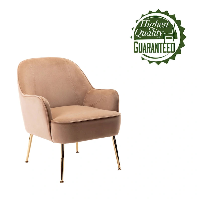 Fauteuil d'appoint en velours avec pieds chromés dorés