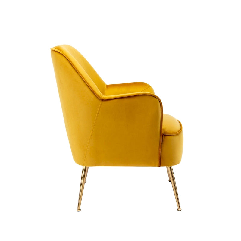 Fauteuil d'appoint en velours avec pieds chromés dorés