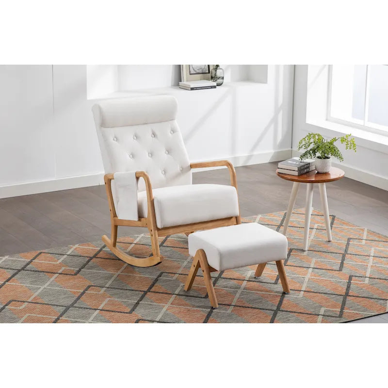 Fauteuil à bascule avec pouf pour salon