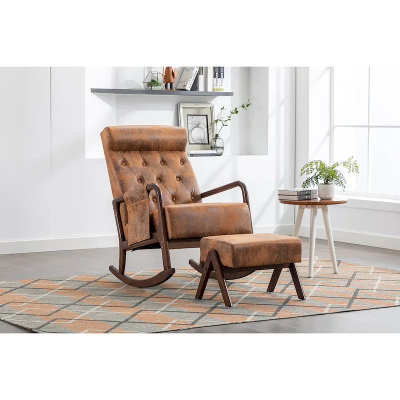 Fauteuil à bascule avec pouf pour salon
