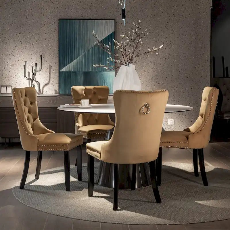 Lot de 2 chaises de salle à manger modernes en velours capitonné avec pieds en bois et clous décoratifs