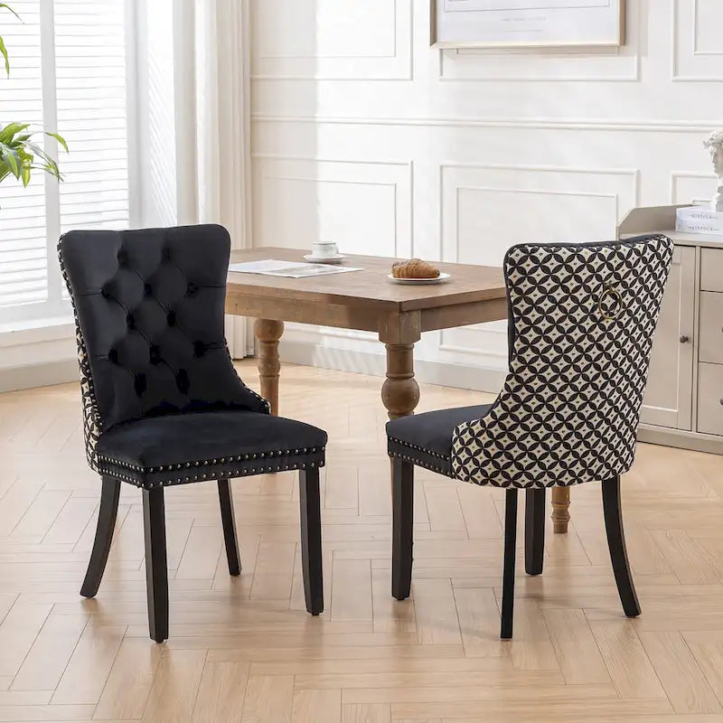 Lot de 2 chaises de salle à manger modernes en velours capitonné avec pieds en bois et clous décoratifs