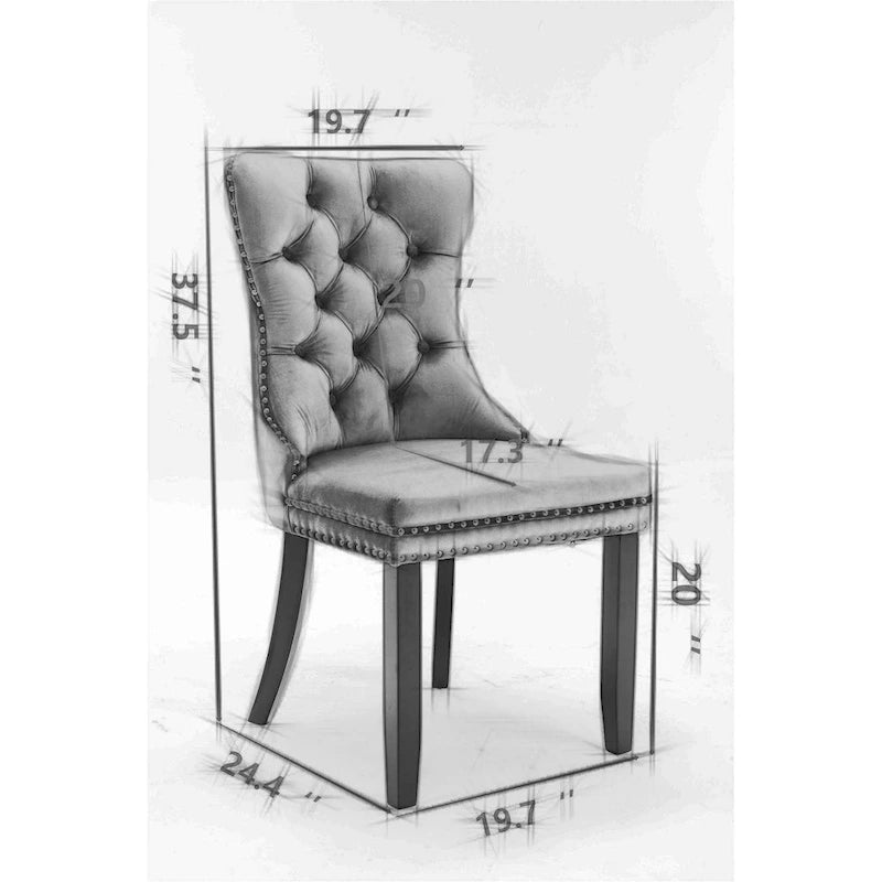 Lot de 2 chaises de salle à manger modernes en velours capitonné avec pieds en bois et clous décoratifs