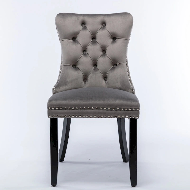 Lot de 2 chaises de salle à manger modernes en velours capitonné avec pieds en bois et clous décoratifs