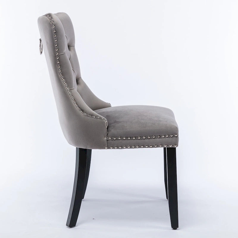 Lot de 2 chaises de salle à manger modernes en velours capitonné avec pieds en bois et clous décoratifs
