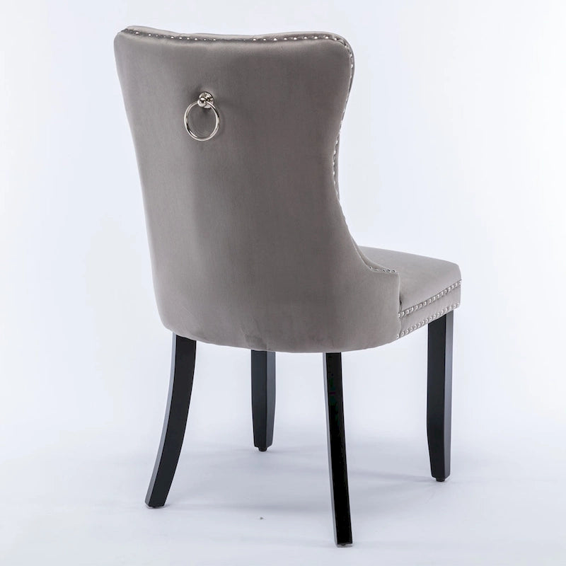 Lot de 2 chaises de salle à manger modernes en velours capitonné avec pieds en bois et clous décoratifs