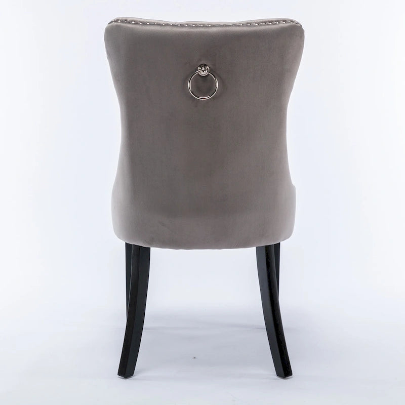 Lot de 2 chaises de salle à manger modernes en velours capitonné avec pieds en bois et clous décoratifs