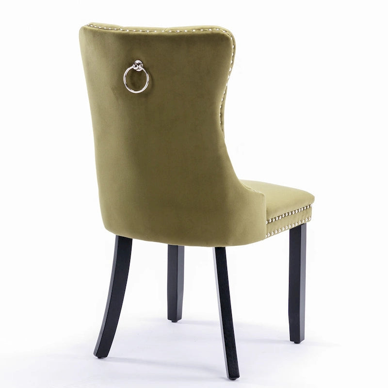 Lot de 2 chaises de salle à manger modernes en velours capitonné avec pieds en bois et clous décoratifs