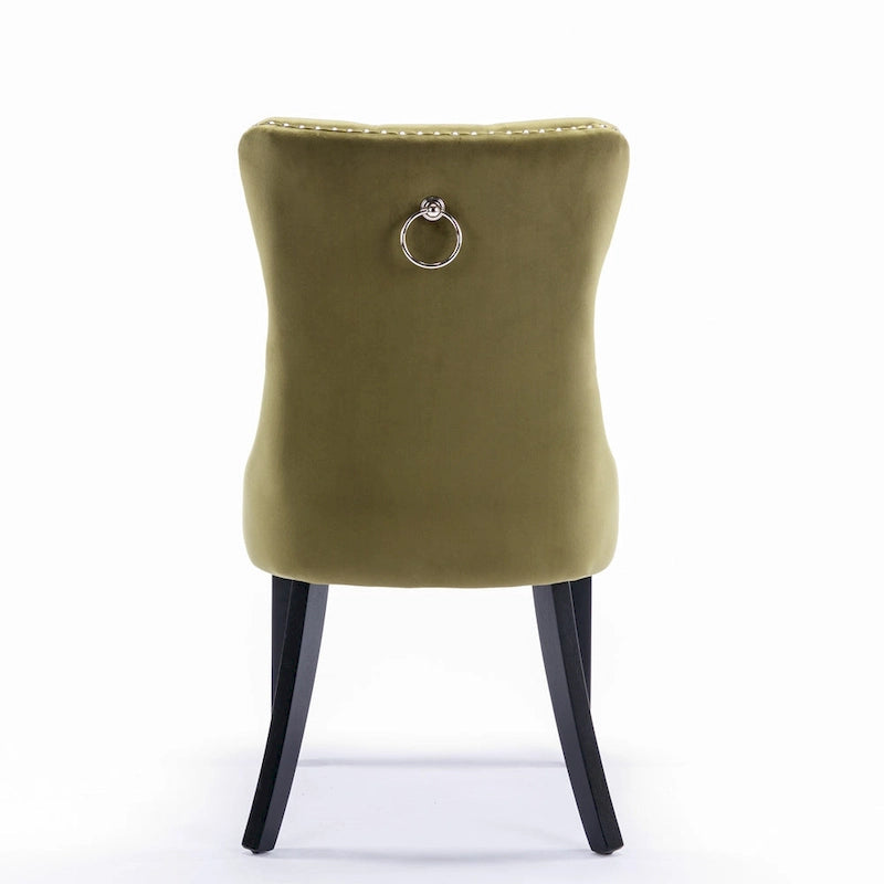 Lot de 2 chaises de salle à manger modernes en velours capitonné avec pieds en bois et clous décoratifs