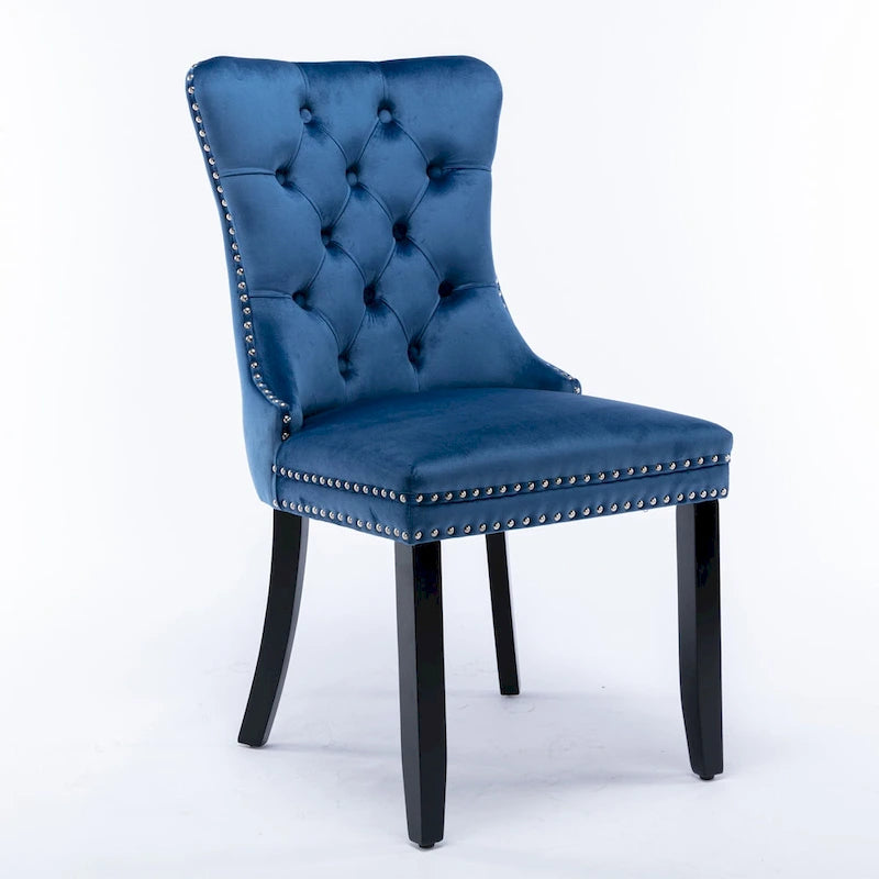 Lot de 2 chaises de salle à manger modernes en velours capitonné avec pieds en bois et clous décoratifs