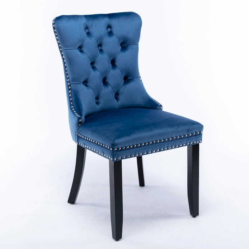 Lot de 2 chaises de salle à manger modernes en velours capitonné avec pieds en bois et clous décoratifs