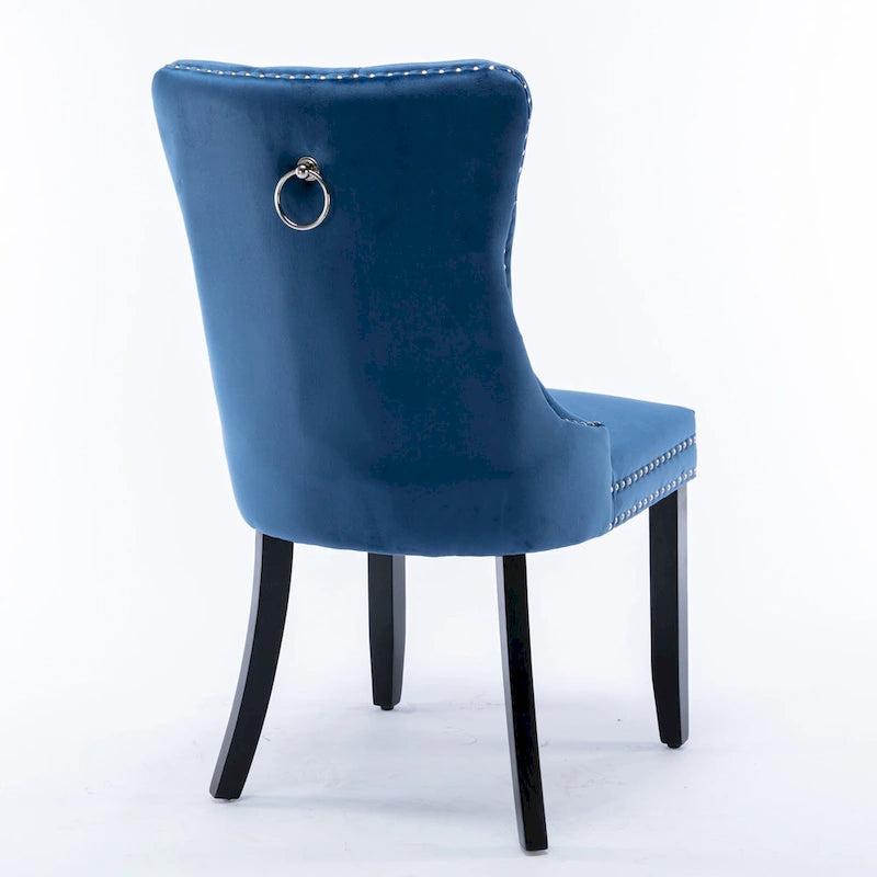 Lot de 2 chaises de salle à manger modernes en velours capitonné avec pieds en bois et clous décoratifs