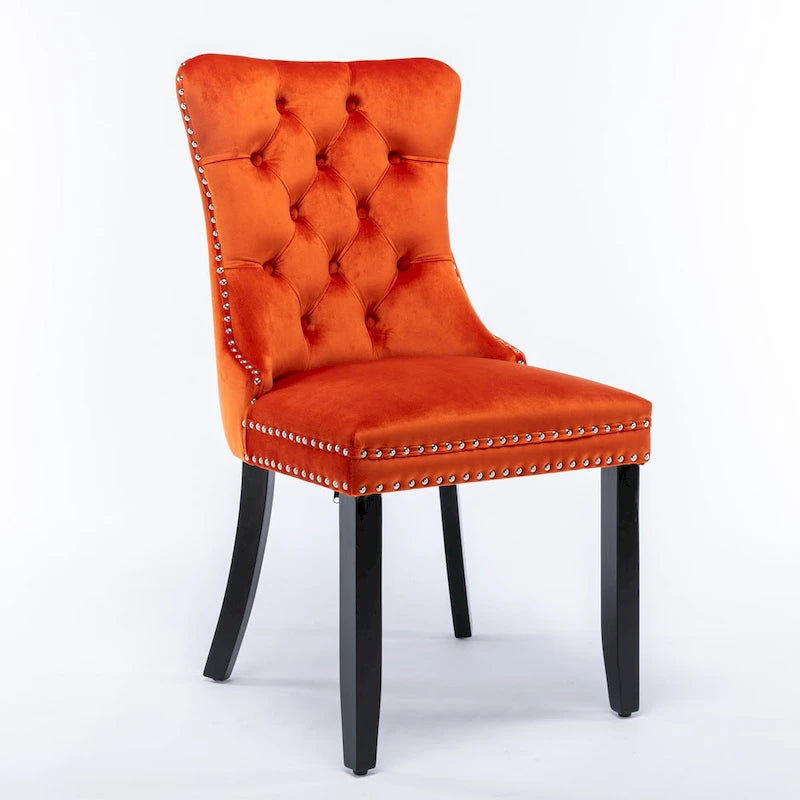 Lot de 2 chaises de salle à manger modernes en velours capitonné avec pieds en bois et clous décoratifs