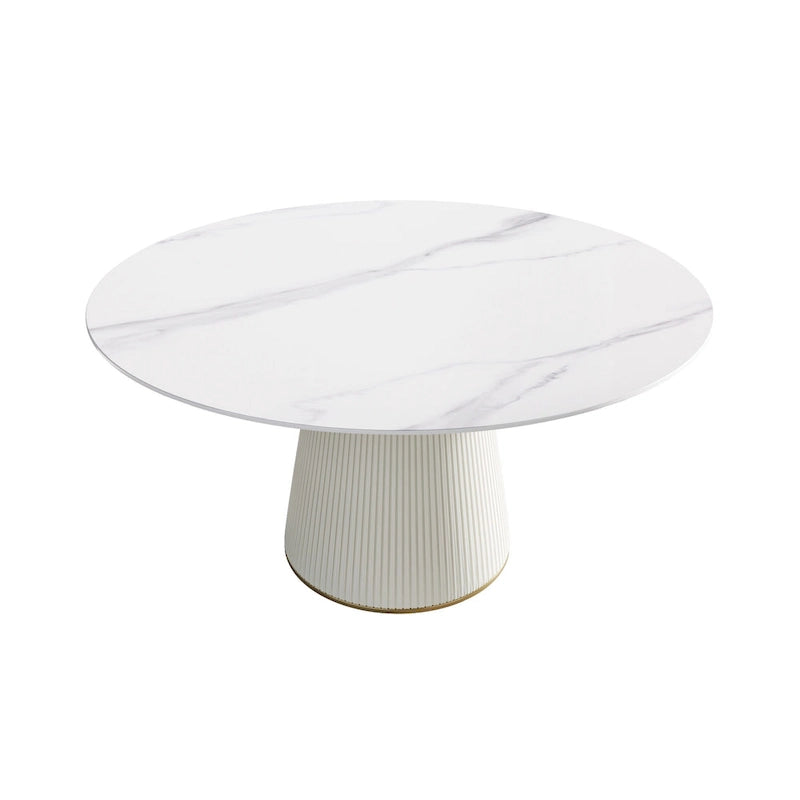 Table à manger ronde sur pied en PU avec plateau en faux marbre