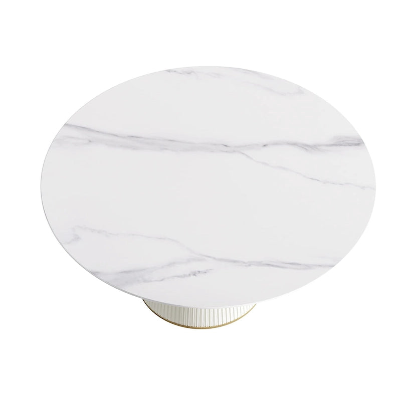 Table à manger ronde sur pied en PU avec plateau en faux marbre