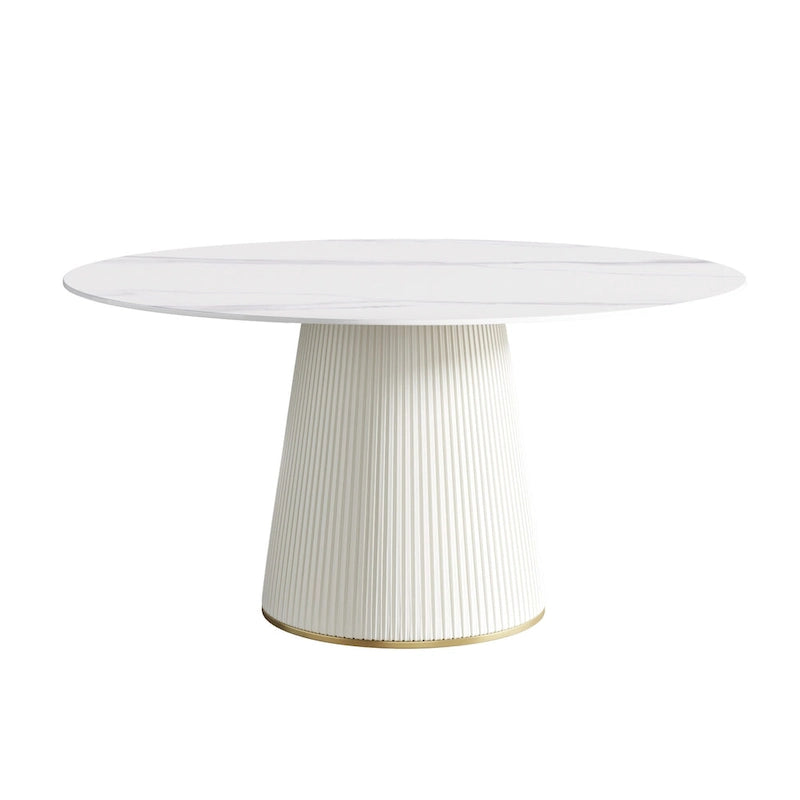 Table à manger ronde sur pied en PU avec plateau en faux marbre