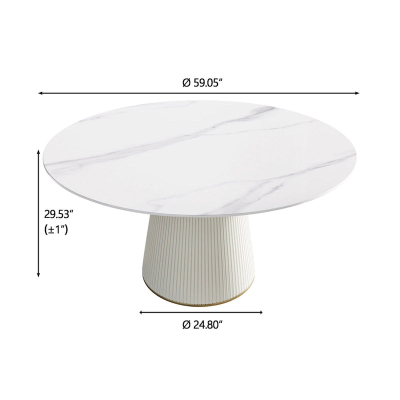 Table à manger ronde sur pied en PU avec plateau en faux marbre