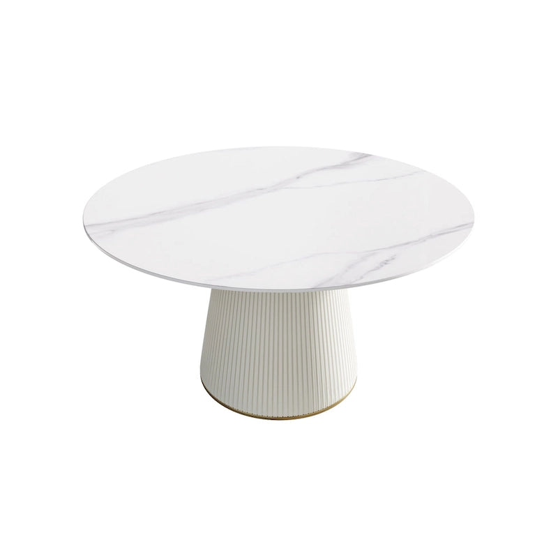 Table à manger ronde sur pied en PU avec plateau en faux marbre