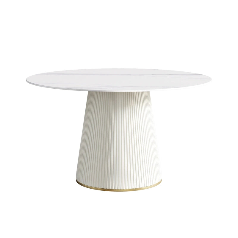 Table à manger ronde sur pied en PU avec plateau en faux marbre