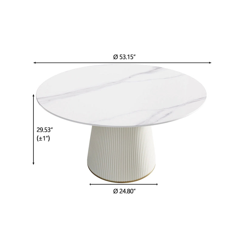 Table à manger ronde sur pied en PU avec plateau en faux marbre